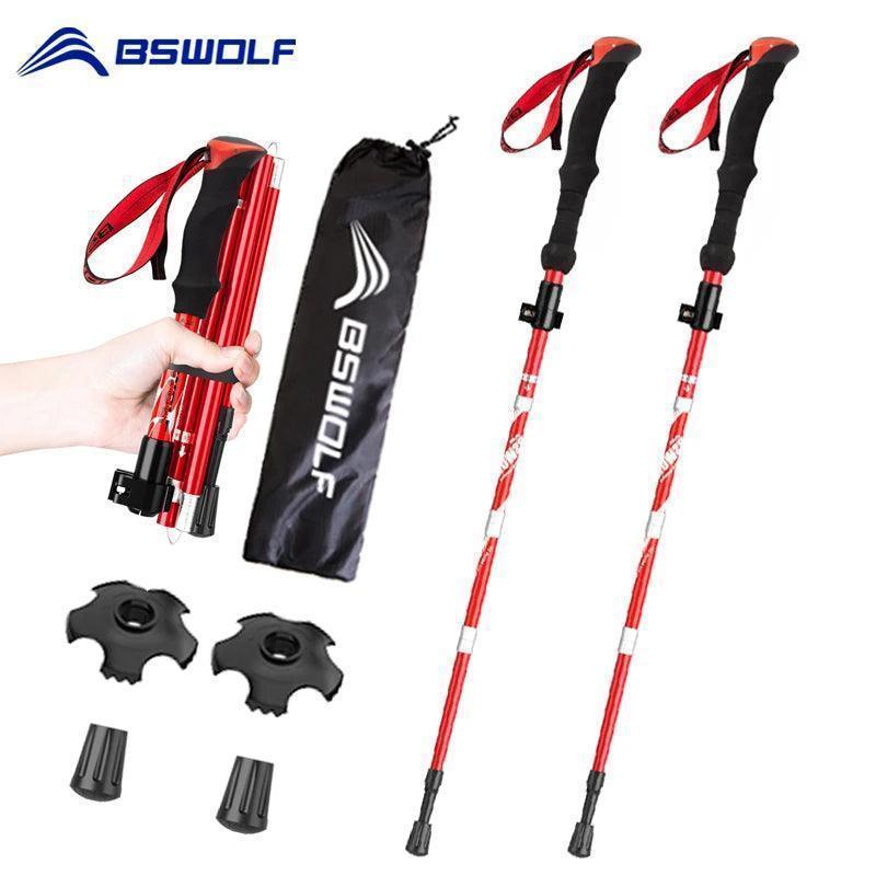 BSWOLF 2Pcs Ultralight Trekking Poles Walking Sticks Hiking Canes Folding Aluminum Walking Pole Nodic Walking Sticks - Selvans