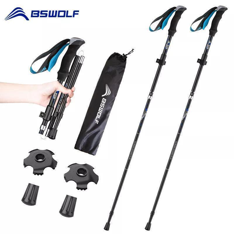 BSWOLF 2Pcs Ultralight Trekking Poles Walking Sticks Hiking Canes Folding Aluminum Walking Pole Nodic Walking Sticks - Selvans